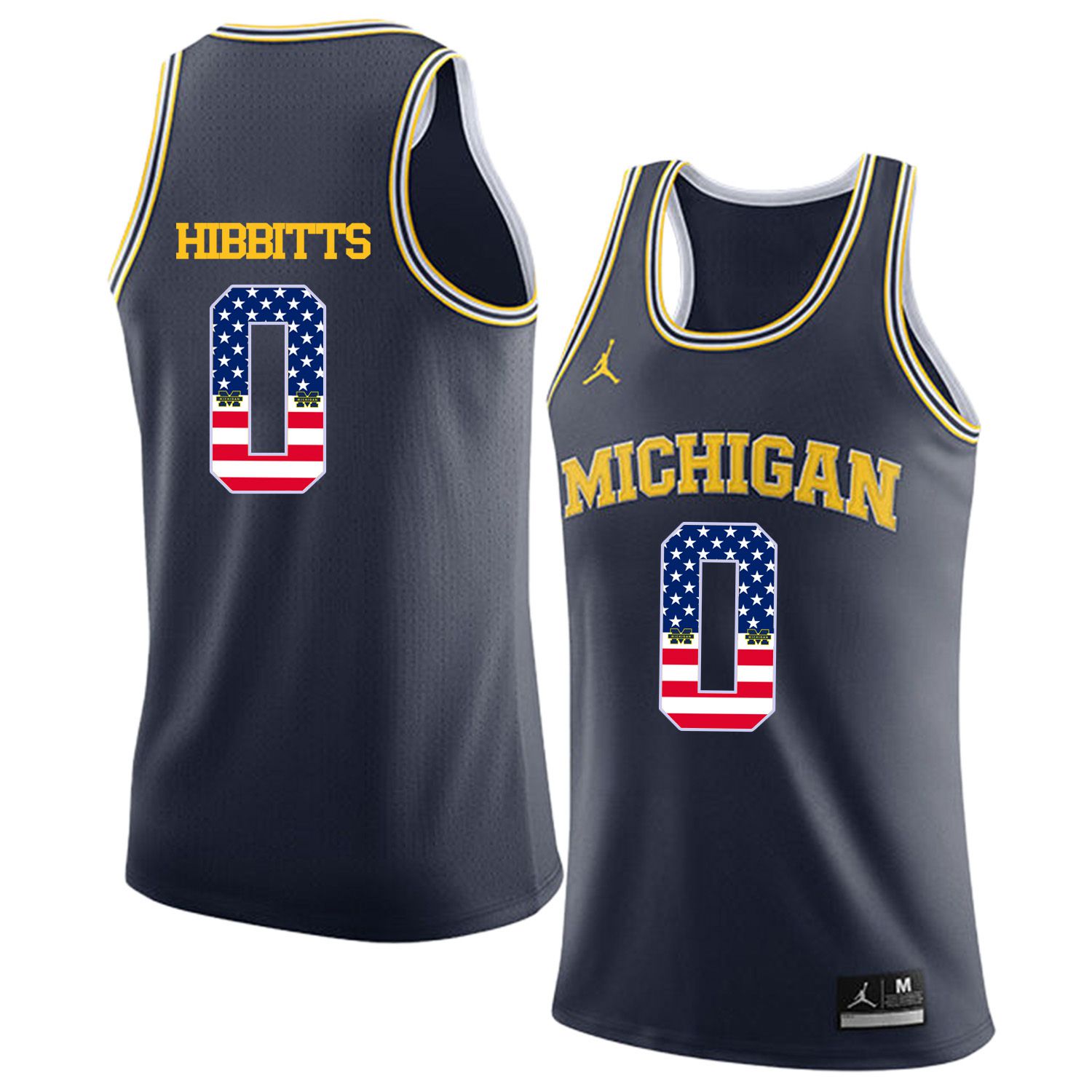 Men Jordan University of Michigan Basketball Navy 0 Hibbitts Flag Customized NCAA Jerseys
